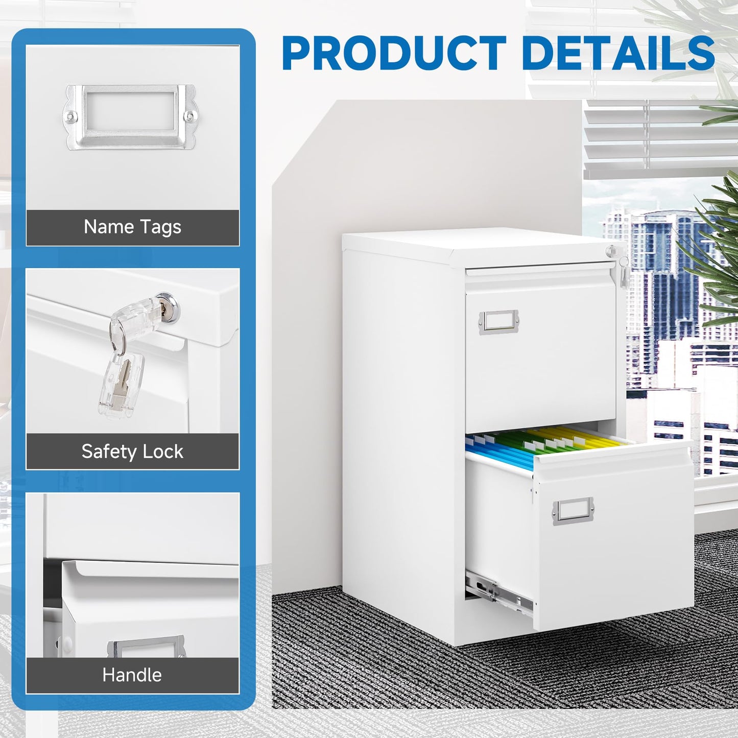 2-Drawer Vertical Locking File Cabinet, Steel, Letter Size