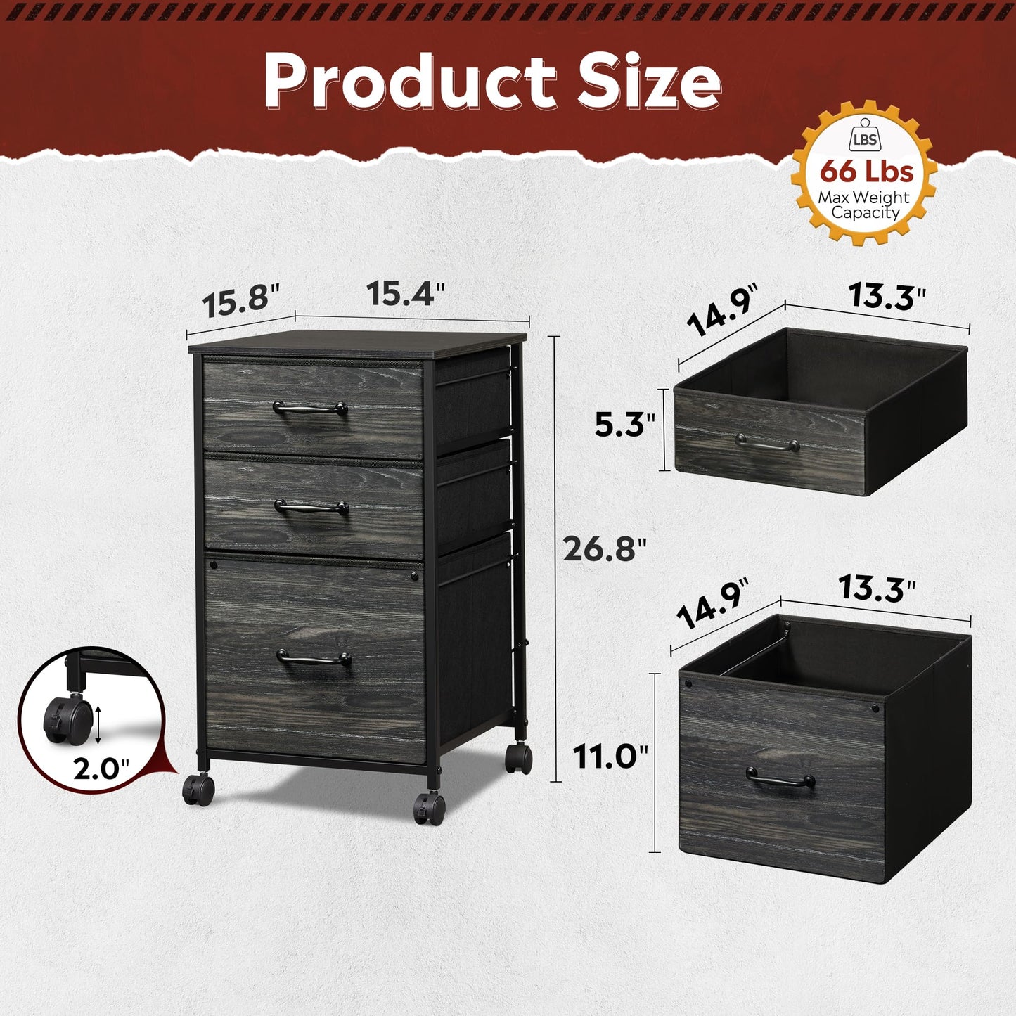 DEVAISE Mobile File Cabinet, Rolling Printer Stand with 3 Drawers