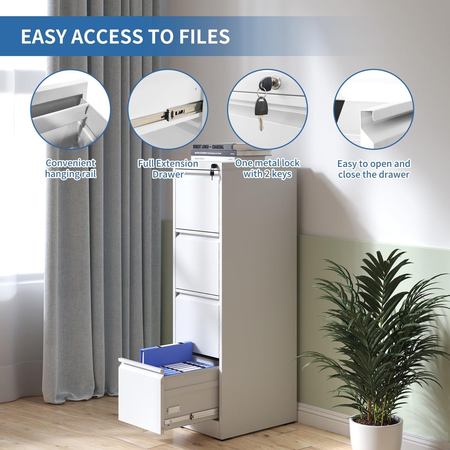 4-Drawer Metal Locking File Cabinet, Black, Vertical