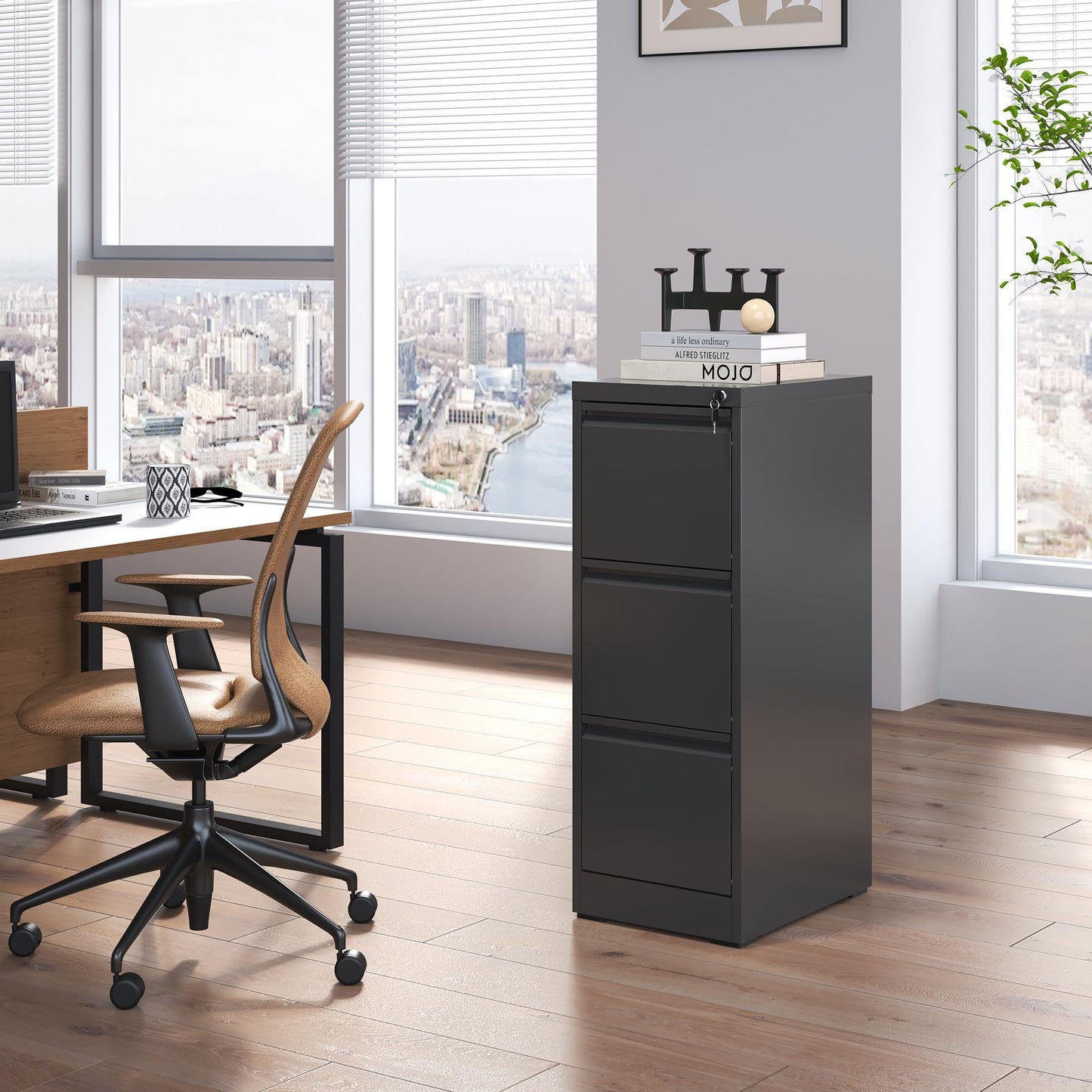 4-Drawer Metal Locking File Cabinet, Black, Vertical