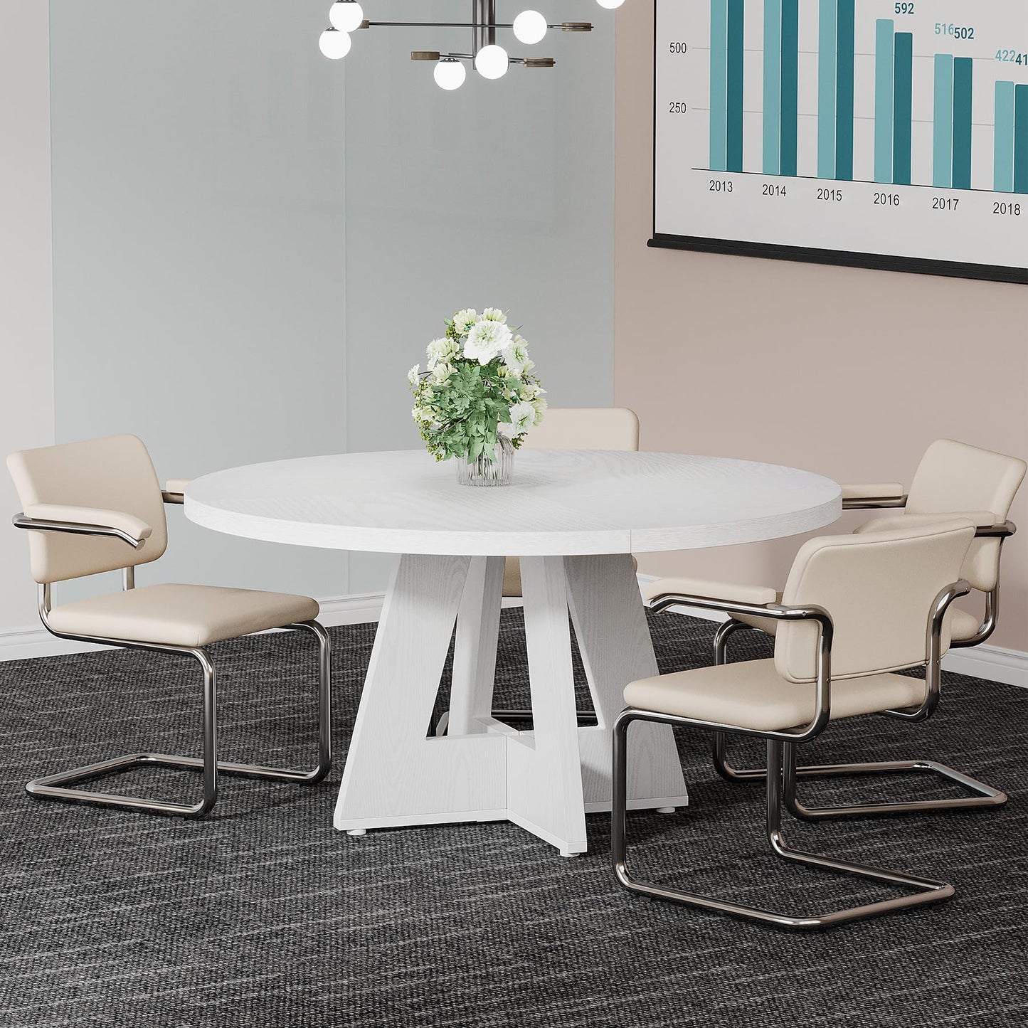 Tribesigns 47-Inch Round Conference Table  Wooden Meeting Room Table