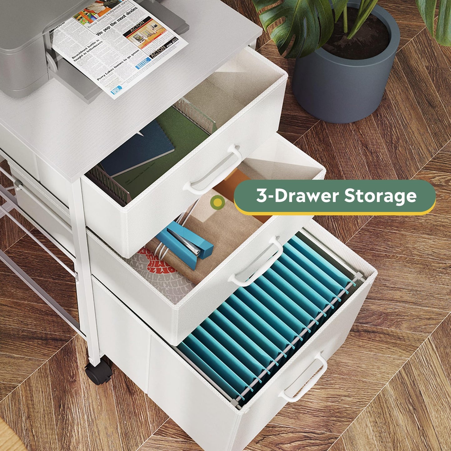 DEVAISE Mobile File Cabinet, Rolling Printer Stand with 3 Drawers
