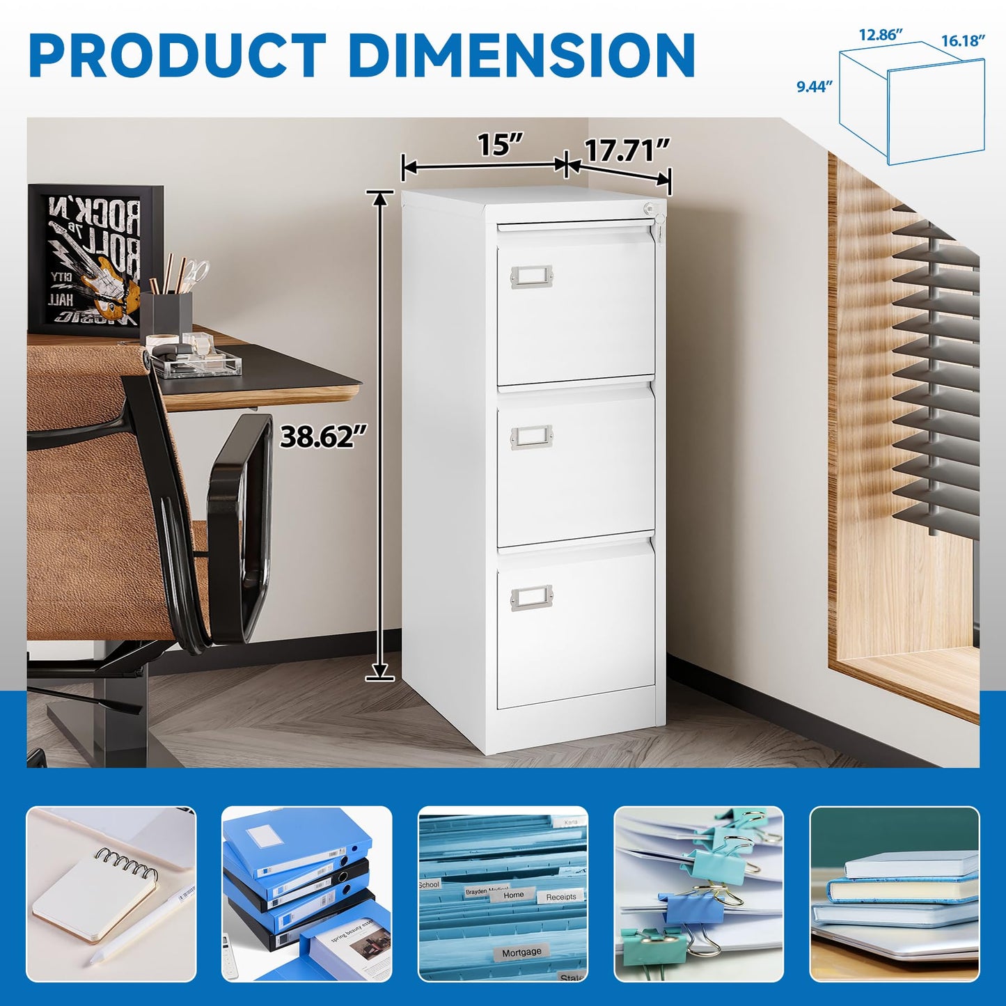 2-Drawer Vertical Locking File Cabinet, Steel, Letter Size
