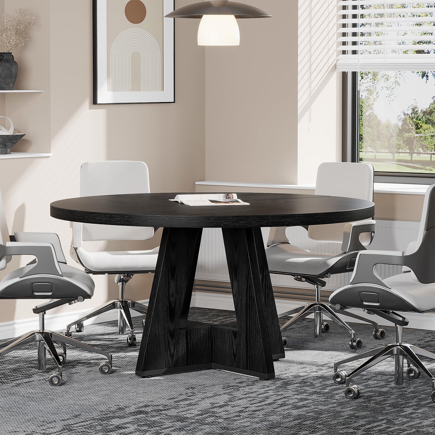 Tribesigns 47-Inch Round Conference Table  Wooden Meeting Room Table