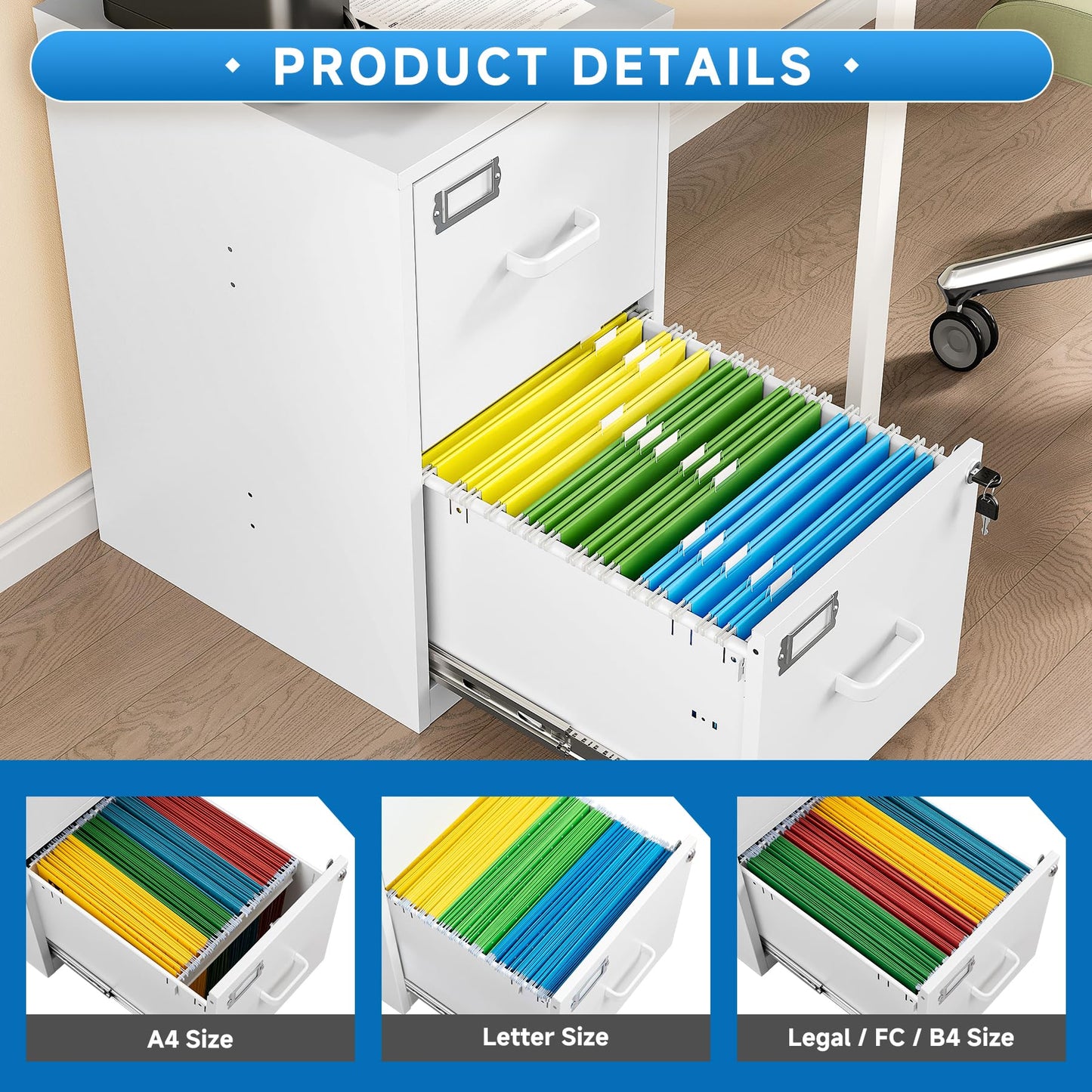 2-Drawer Vertical Locking File Cabinet, Steel, Letter Size
