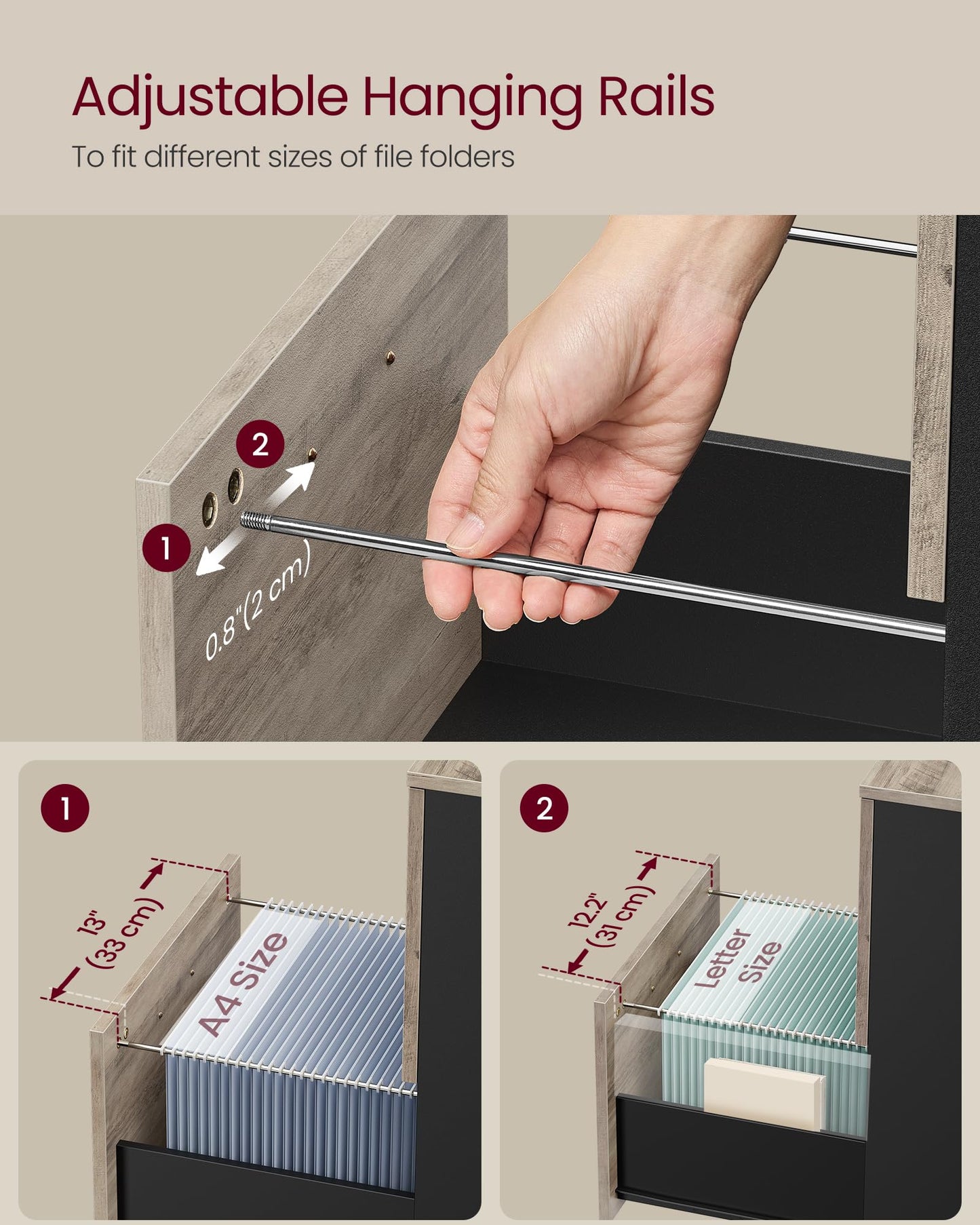 VASAGLE 2-Drawer Rolling File Cabinet, Snow White