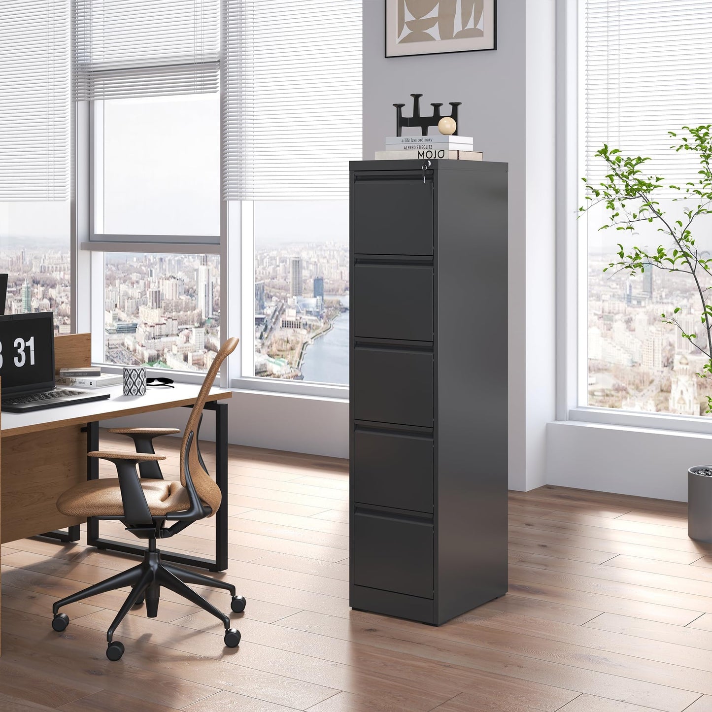 4-Drawer Metal Locking File Cabinet, Black, Vertical