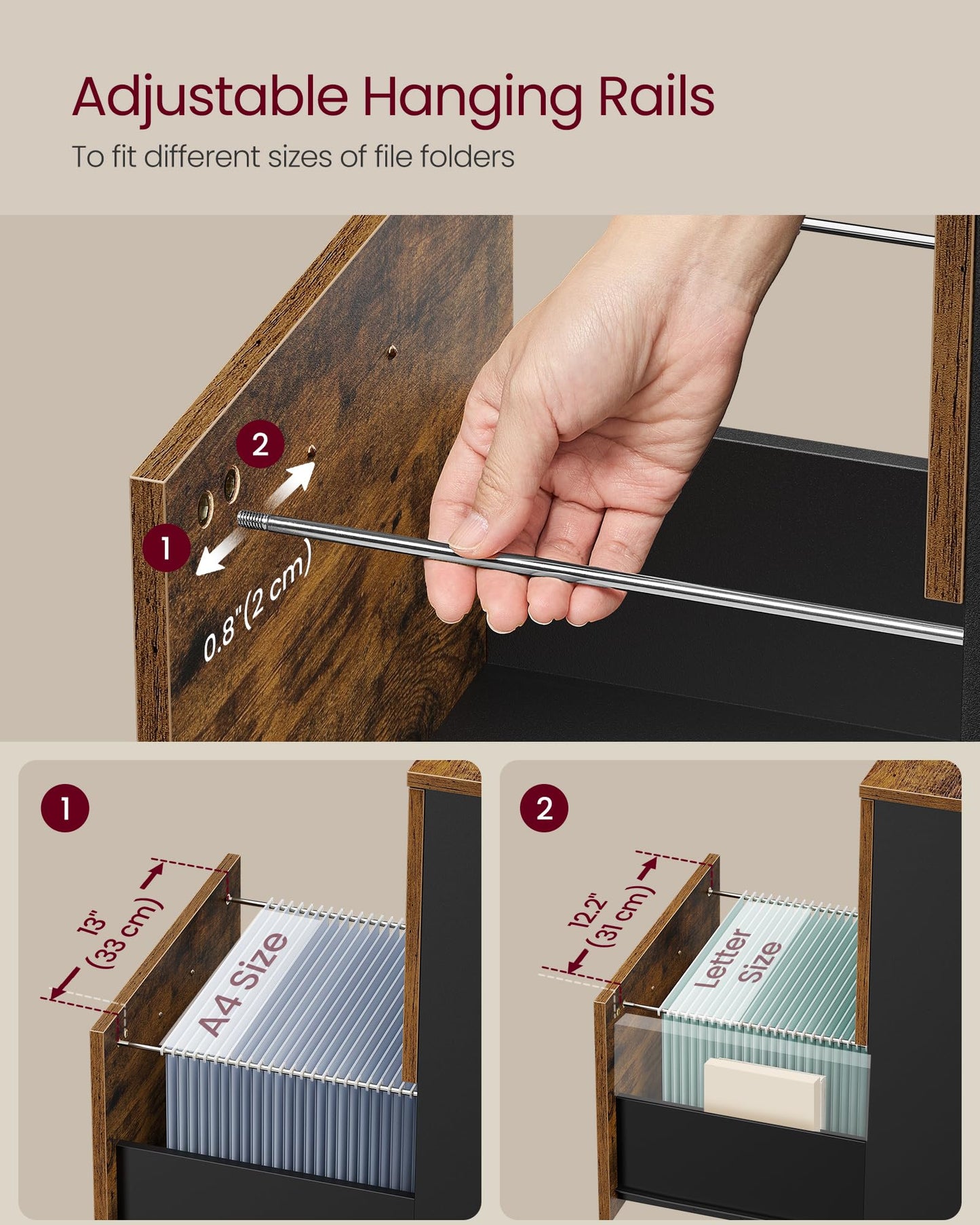 VASAGLE 2-Drawer Rolling File Cabinet, Snow White