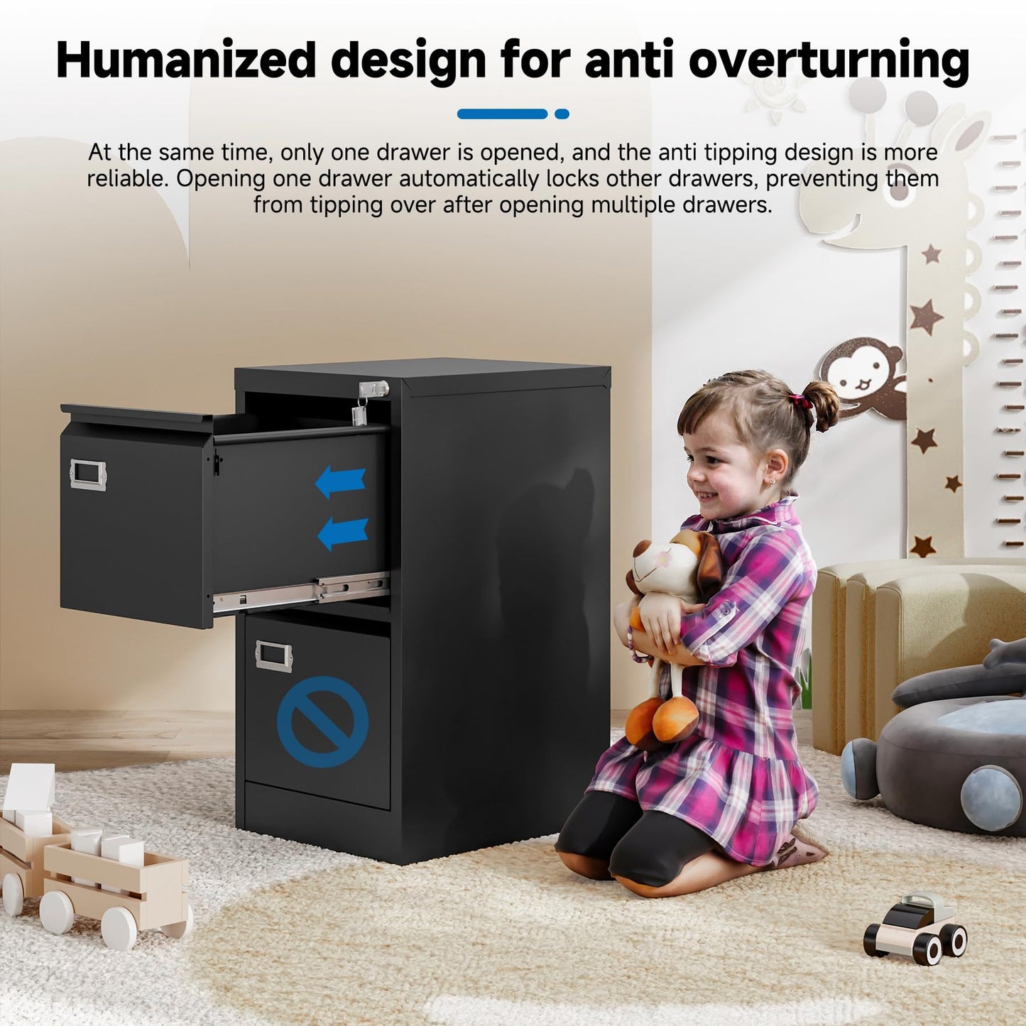 2-Drawer Vertical Locking File Cabinet, Steel, Letter Size