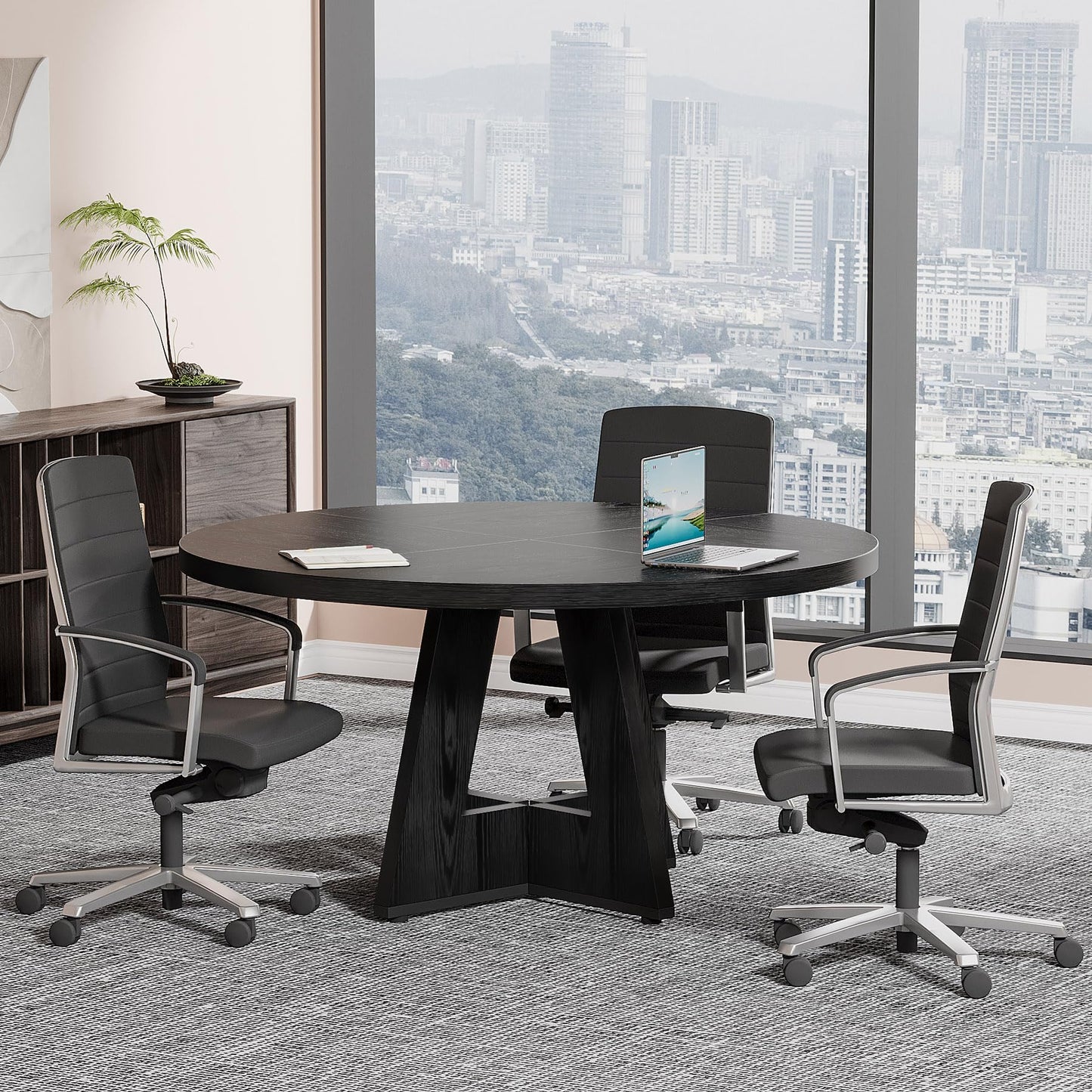 Tribesigns 47-Inch Round Conference Table  Wooden Meeting Room Table