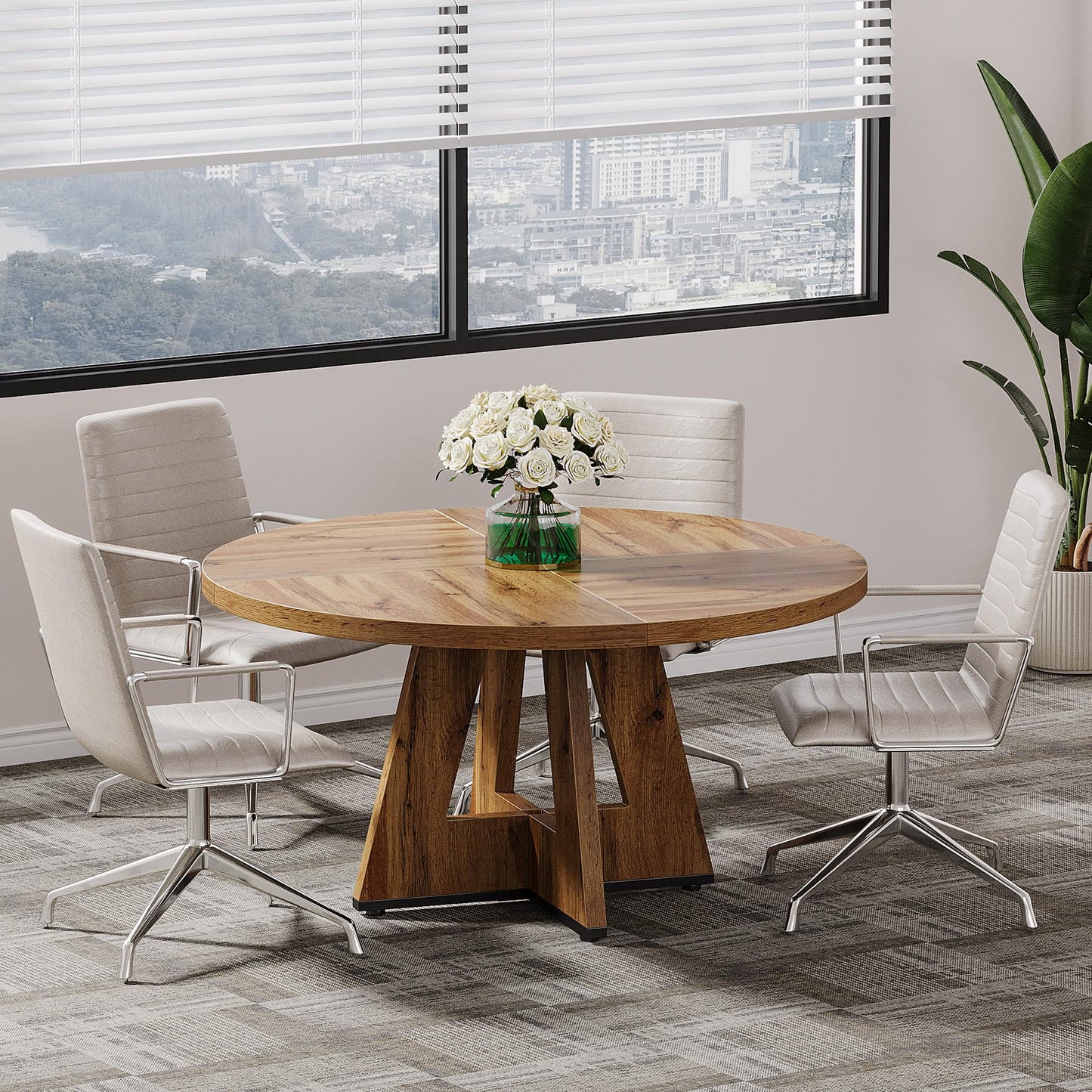 Tribesigns 47-Inch Round Conference Table  Wooden Meeting Room Table