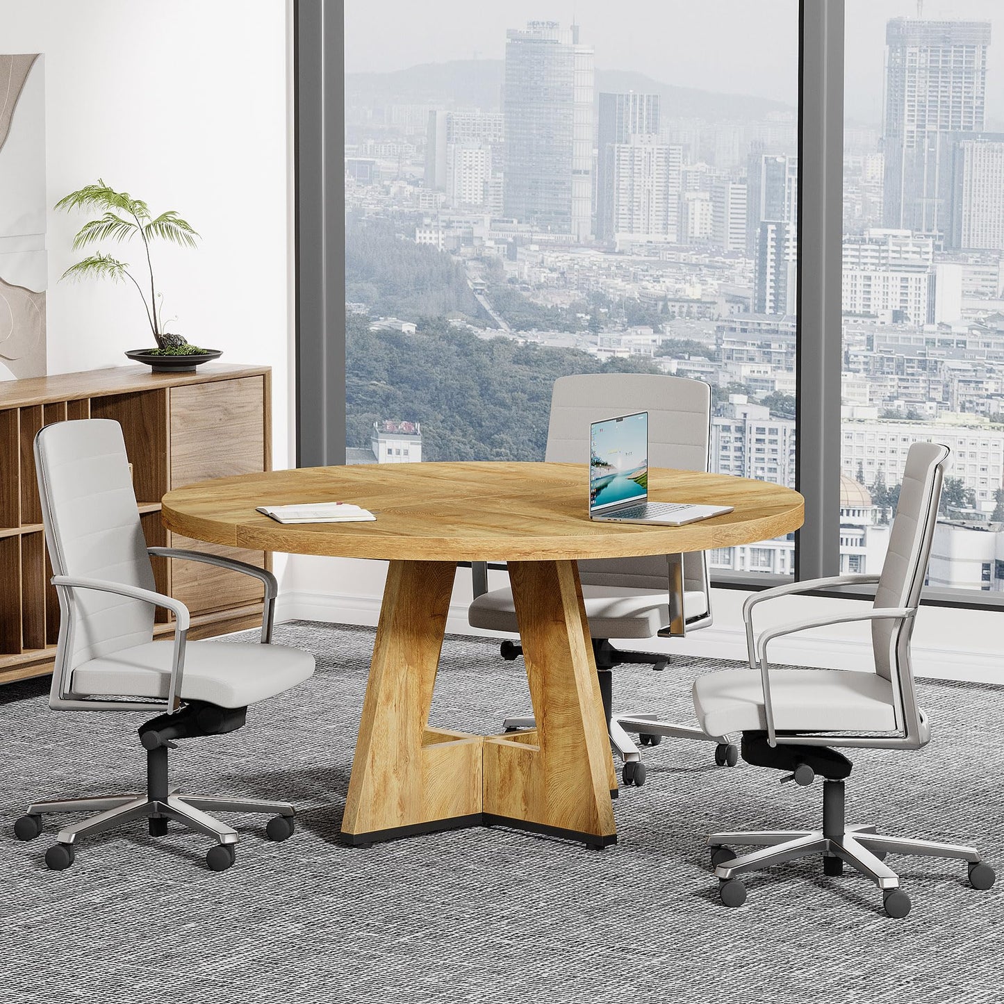 Tribesigns 47-Inch Round Conference Table  Wooden Meeting Room Table