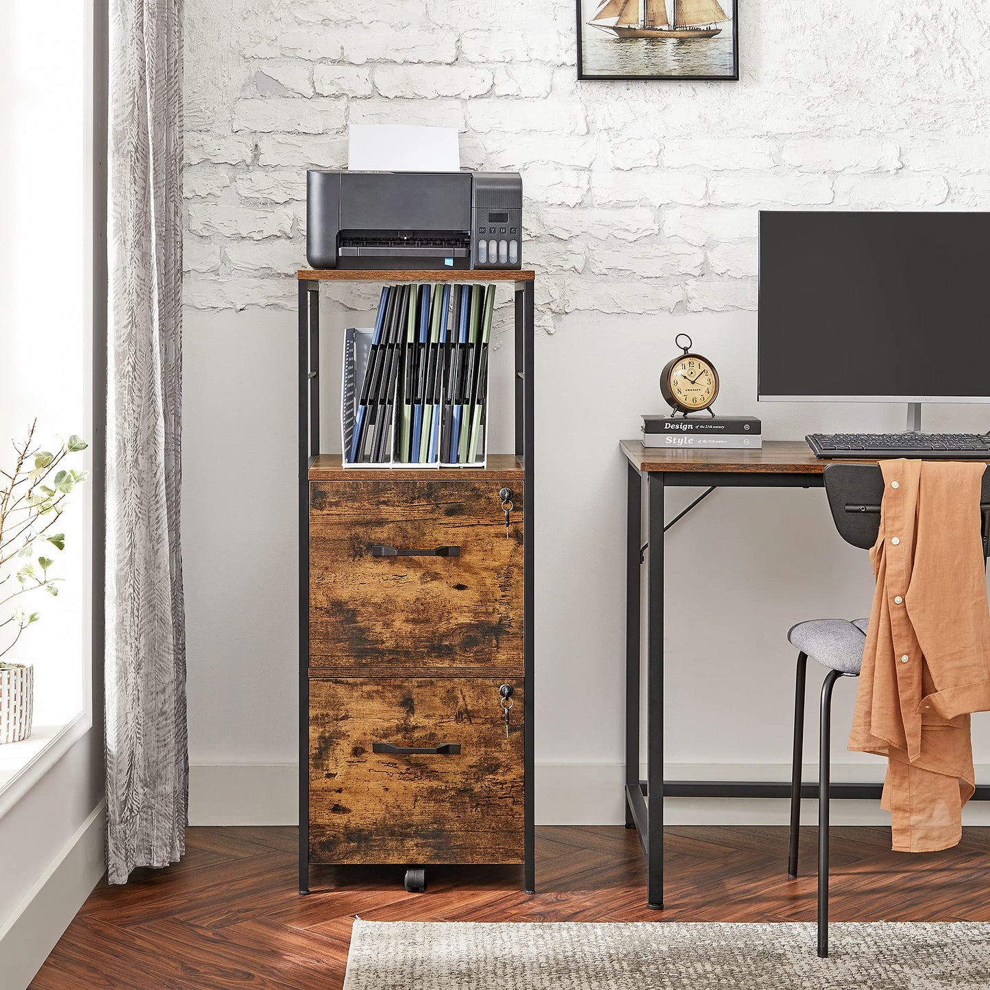 VASAGLE 2-Drawer Rolling File Cabinet, Snow White