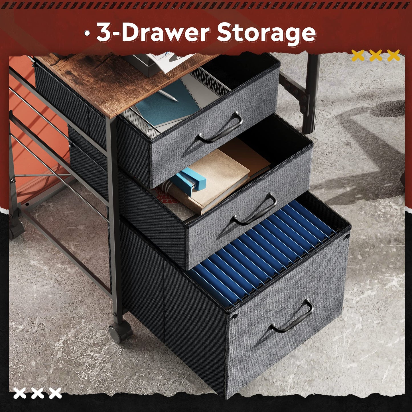 DEVAISE Mobile File Cabinet, Rolling Printer Stand with 3 Drawers