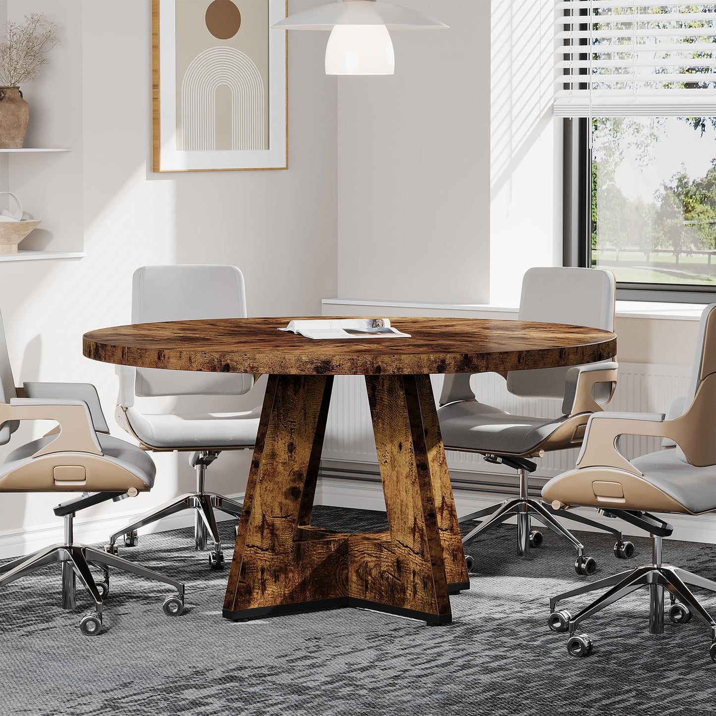 Tribesigns 47-Inch Round Conference Table  Wooden Meeting Room Table