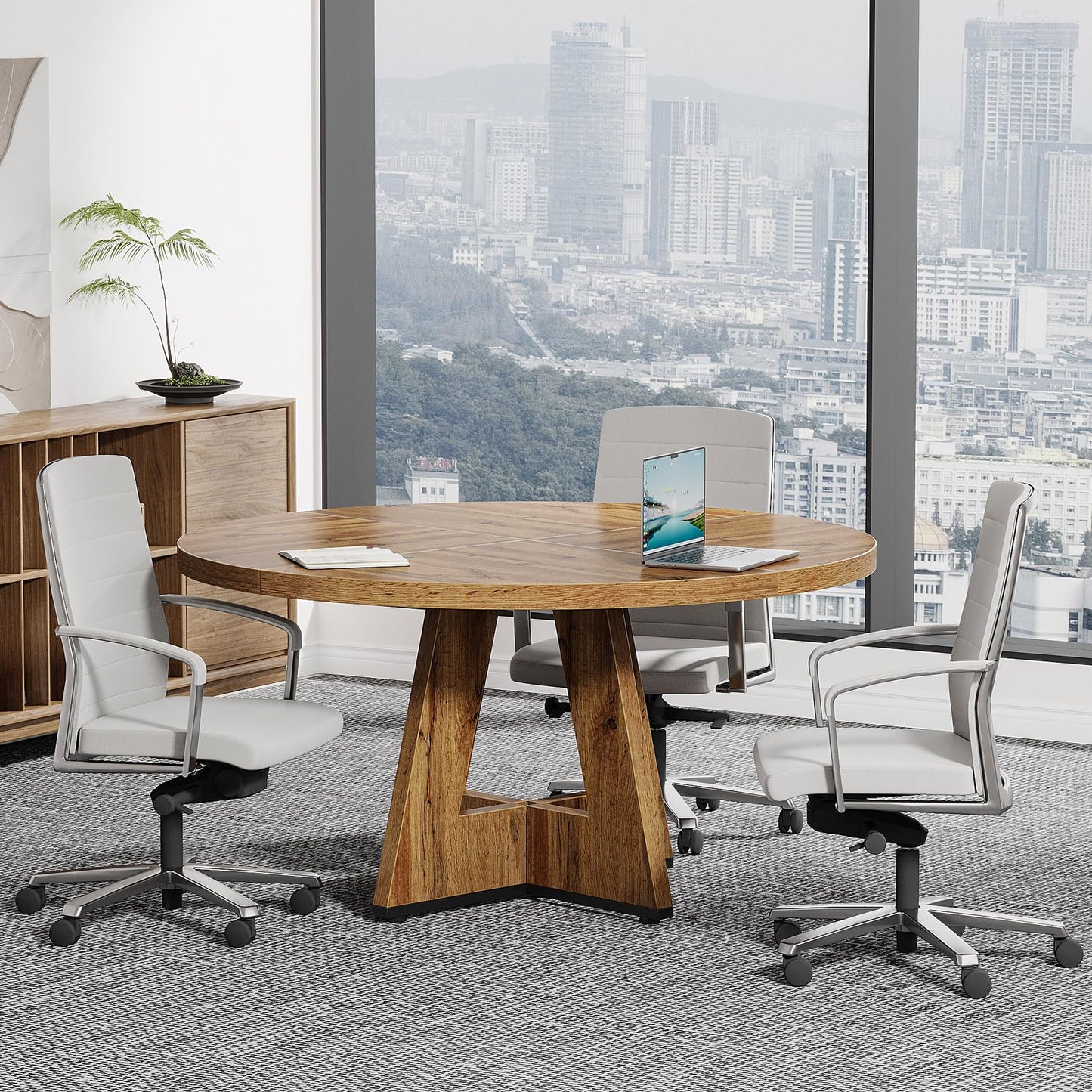 Tribesigns 47-Inch Round Conference Table  Wooden Meeting Room Table