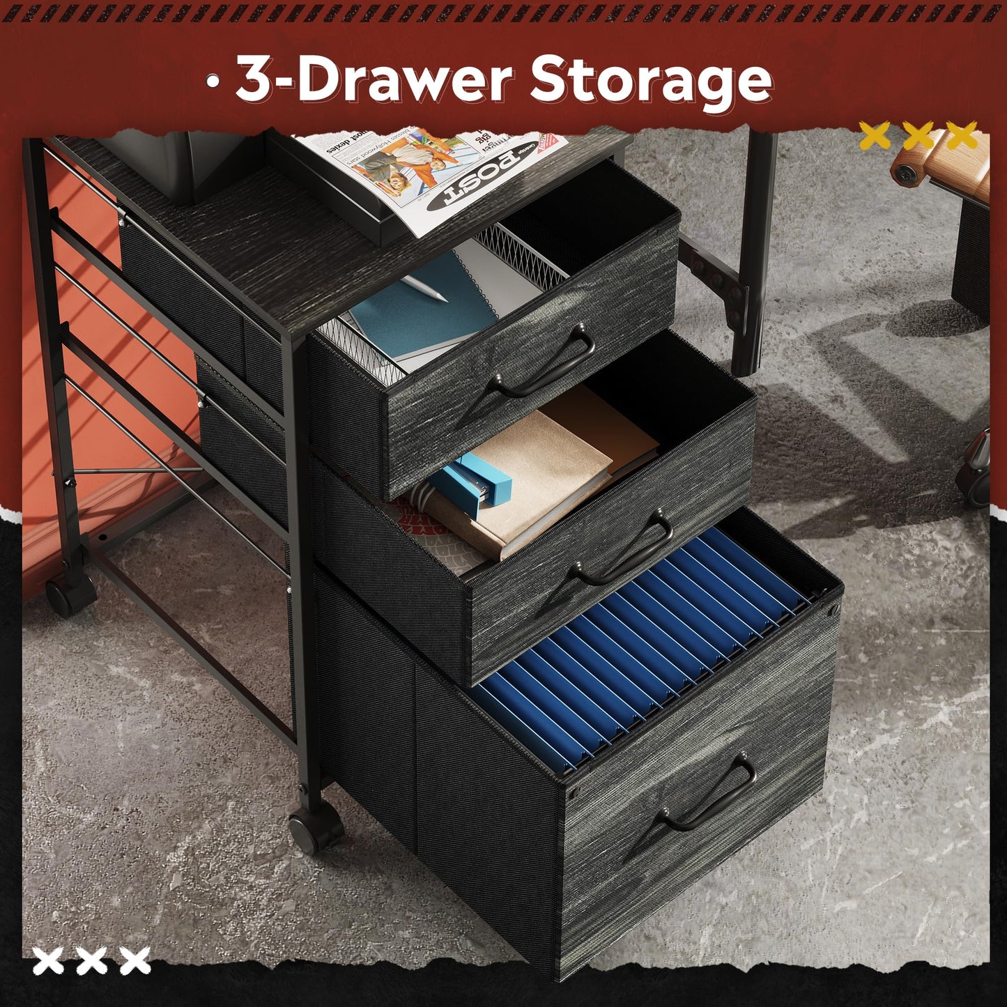 DEVAISE Mobile File Cabinet, Rolling Printer Stand with 3 Drawers