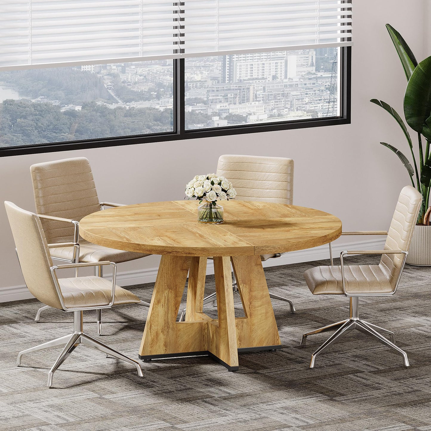 Tribesigns 47-Inch Round Conference Table  Wooden Meeting Room Table