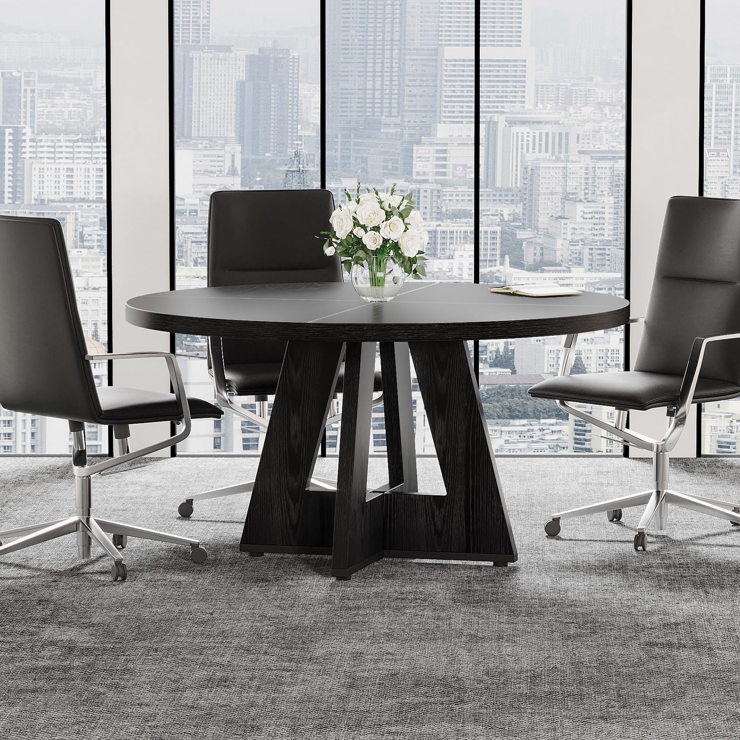 Tribesigns 47-Inch Round Conference Table  Wooden Meeting Room Table