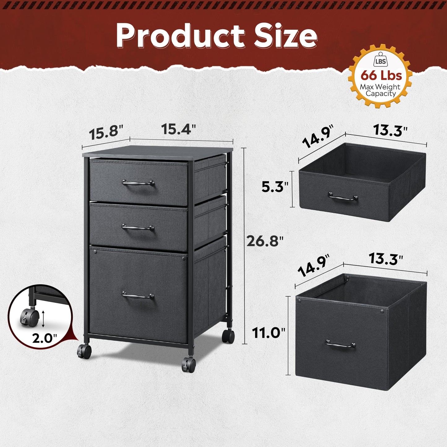 DEVAISE Mobile File Cabinet, Rolling Printer Stand with 3 Drawers