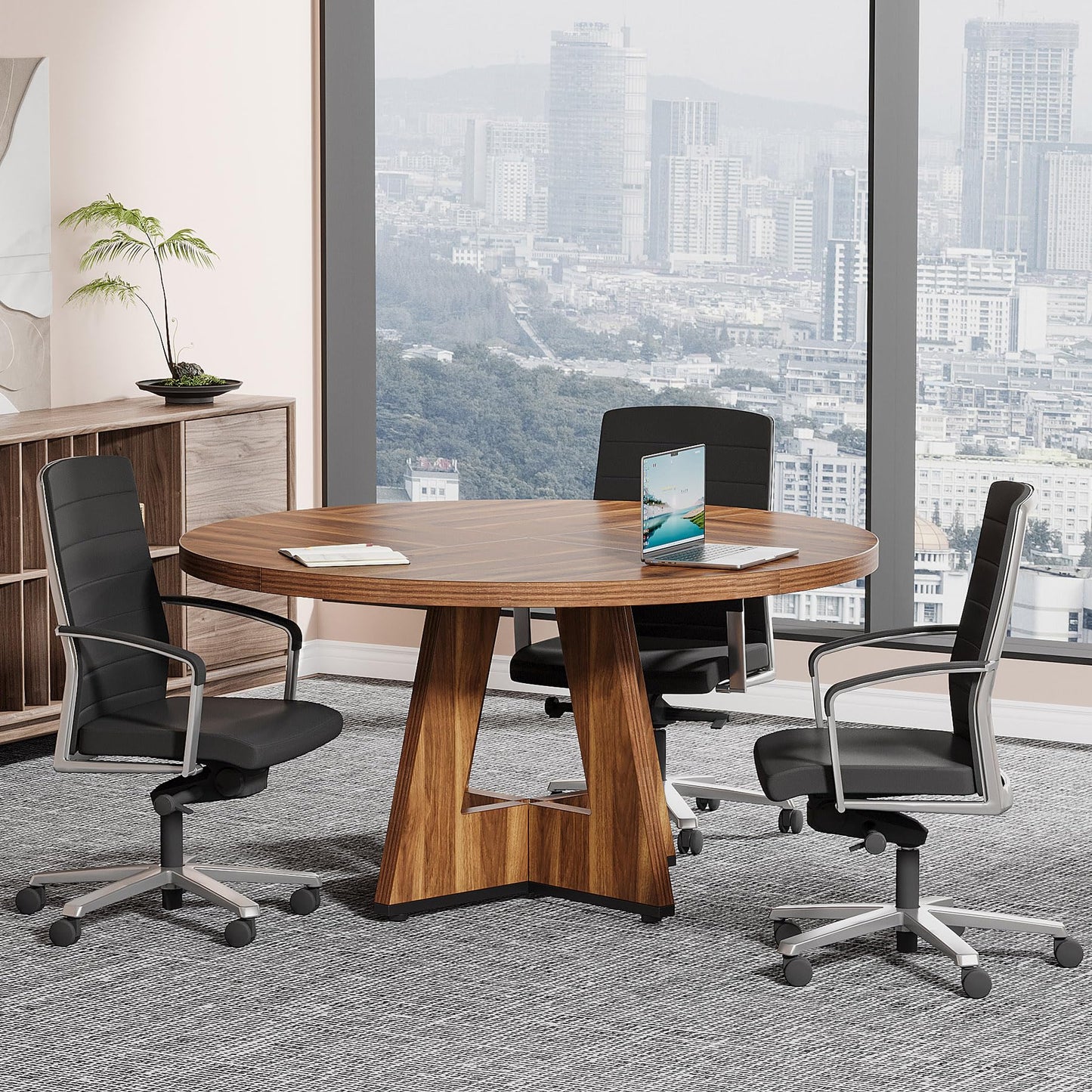 Tribesigns 47-Inch Round Conference Table  Wooden Meeting Room Table