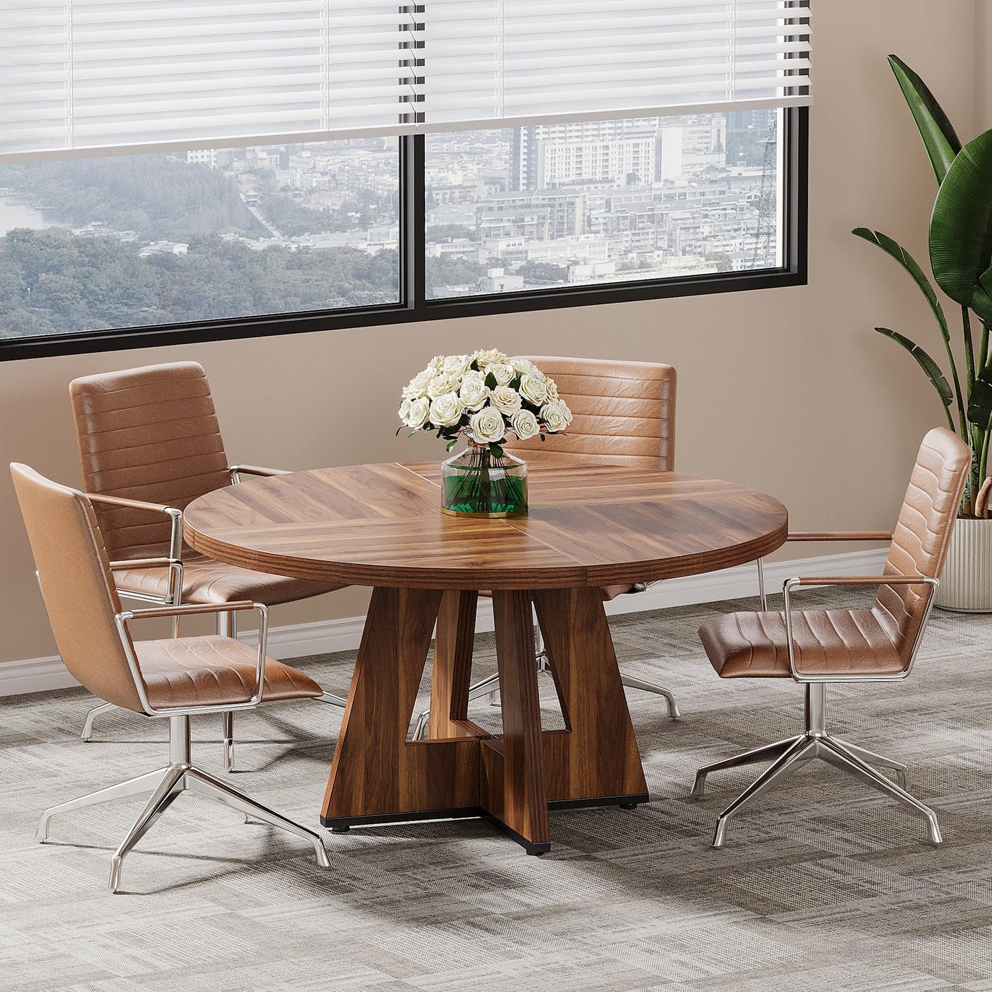 Tribesigns 47-Inch Round Conference Table  Wooden Meeting Room Table
