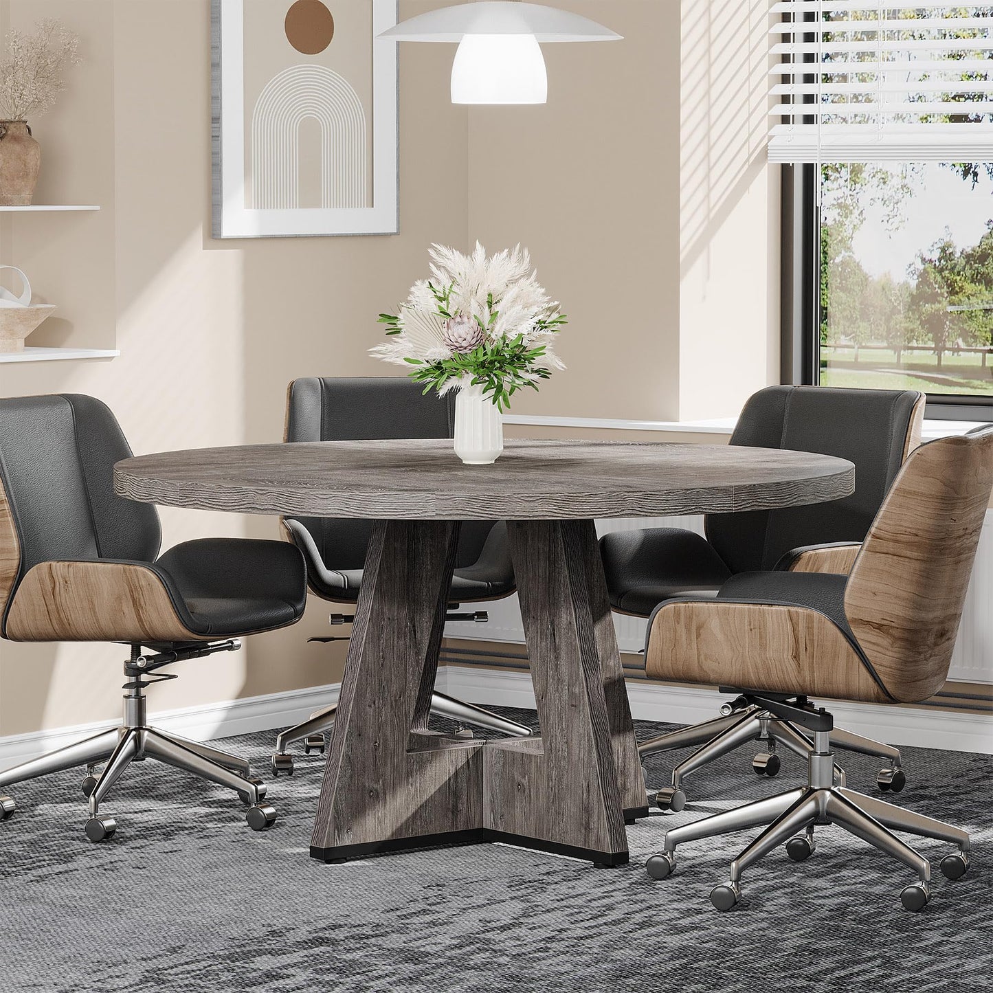 Tribesigns 47-Inch Round Conference Table  Wooden Meeting Room Table