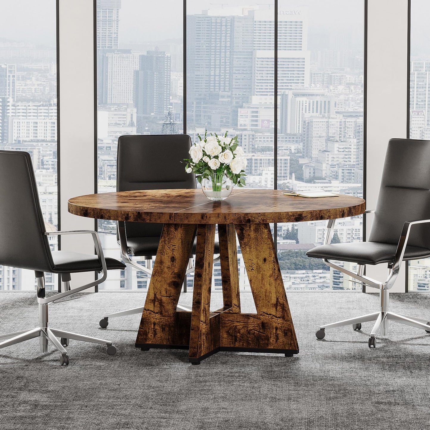 Tribesigns 47-Inch Round Conference Table  Wooden Meeting Room Table