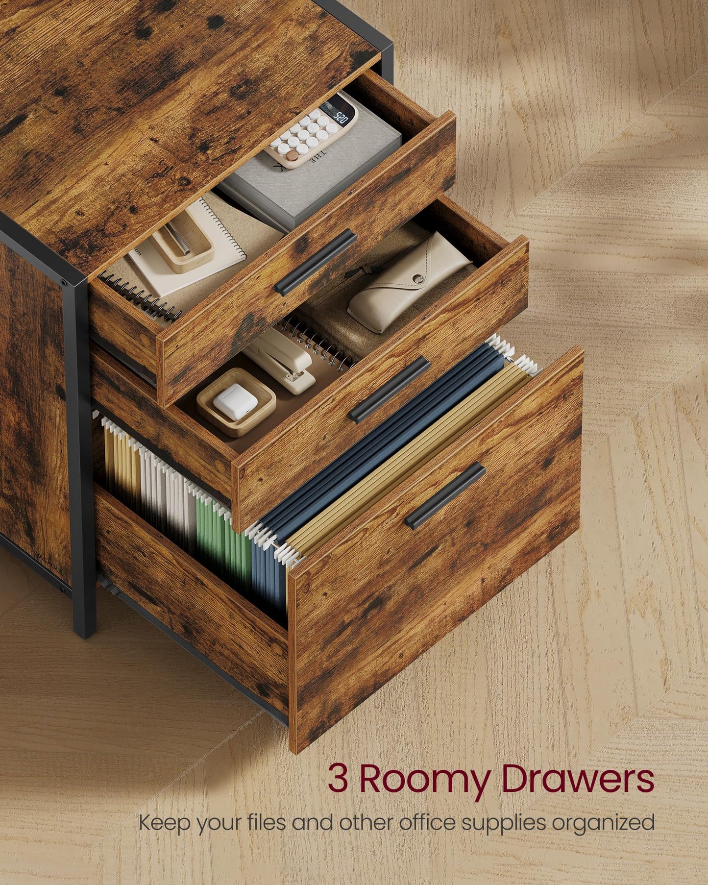 VASAGLE File Cabinet, 3 Drawers Filing Cabinet for Home Office