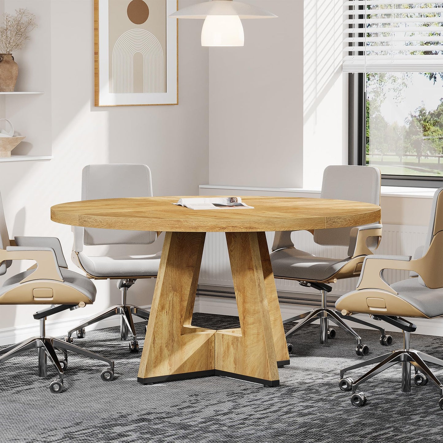 Tribesigns 47-Inch Round Conference Table  Wooden Meeting Room Table