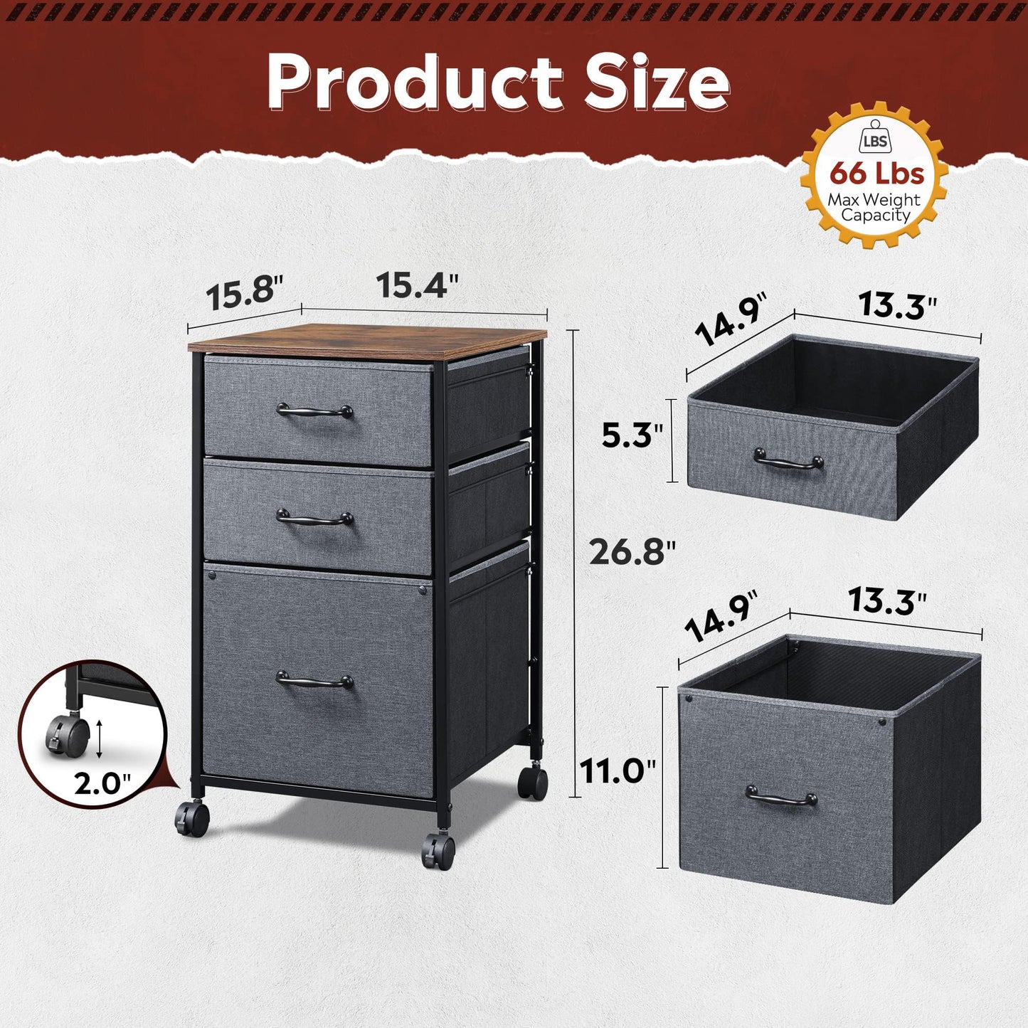DEVAISE Mobile File Cabinet, Rolling Printer Stand with 3 Drawers
