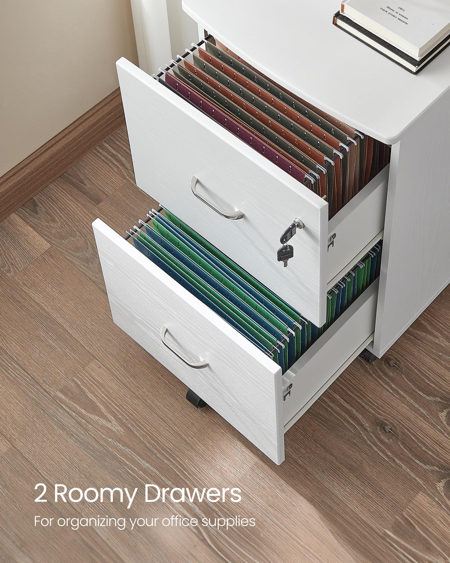 VASAGLE 2-Drawer Rolling File Cabinet, Snow White