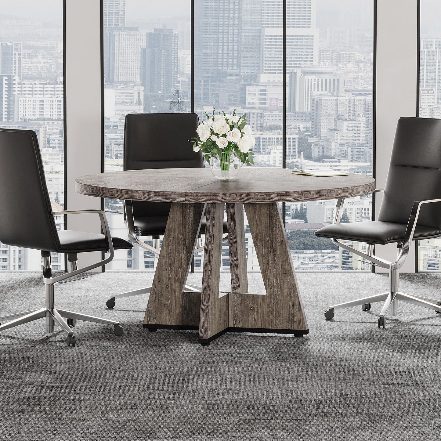 Tribesigns 47-Inch Round Conference Table  Wooden Meeting Room Table