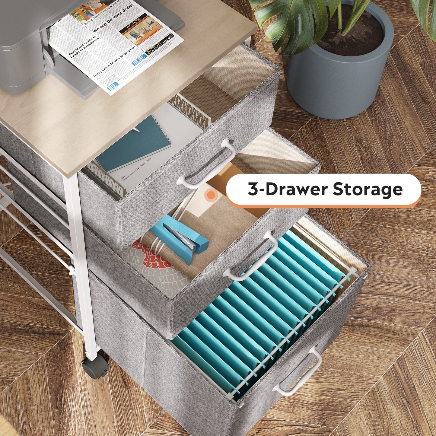 DEVAISE Mobile File Cabinet, Rolling Printer Stand with 3 Drawers