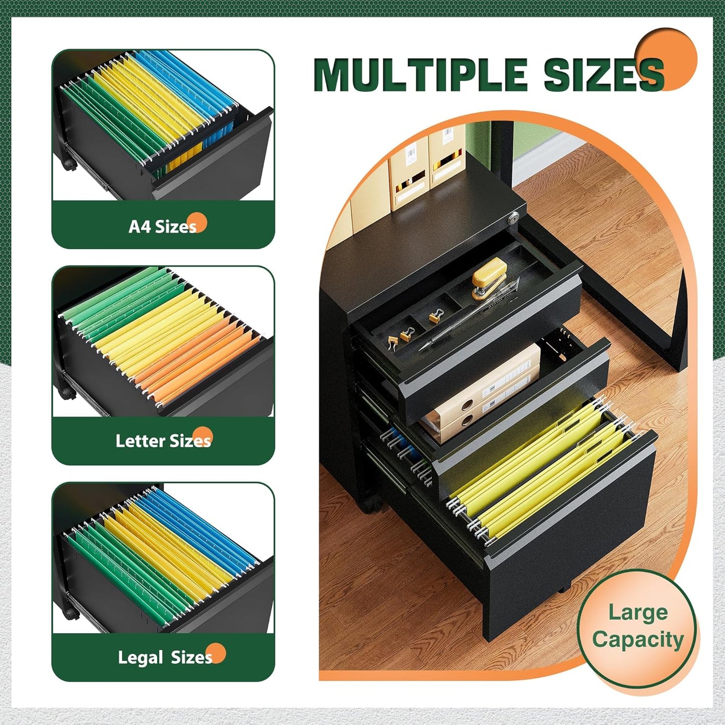 Letaya 3 Drawer Mobile File Cabinet with Lock