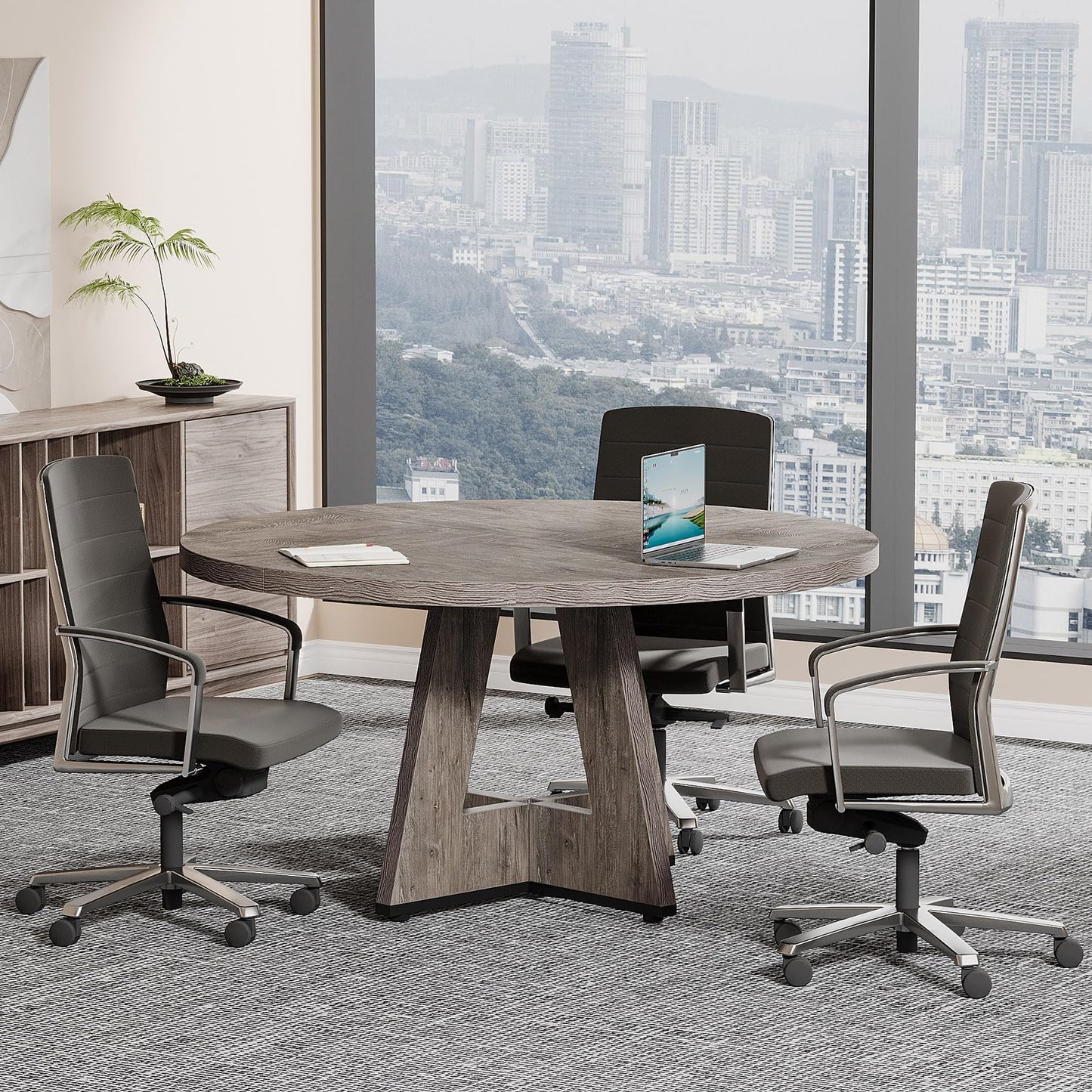 Tribesigns 47-Inch Round Conference Table  Wooden Meeting Room Table