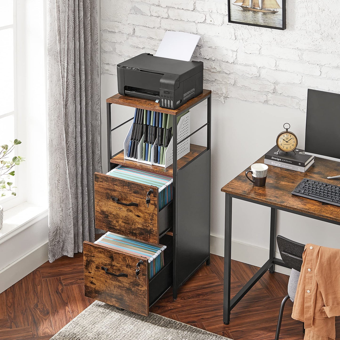 VASAGLE 2-Drawer Rolling File Cabinet, Snow White