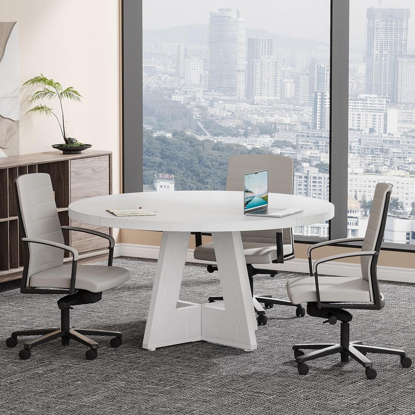 Tribesigns 47-Inch Round Conference Table  Wooden Meeting Room Table