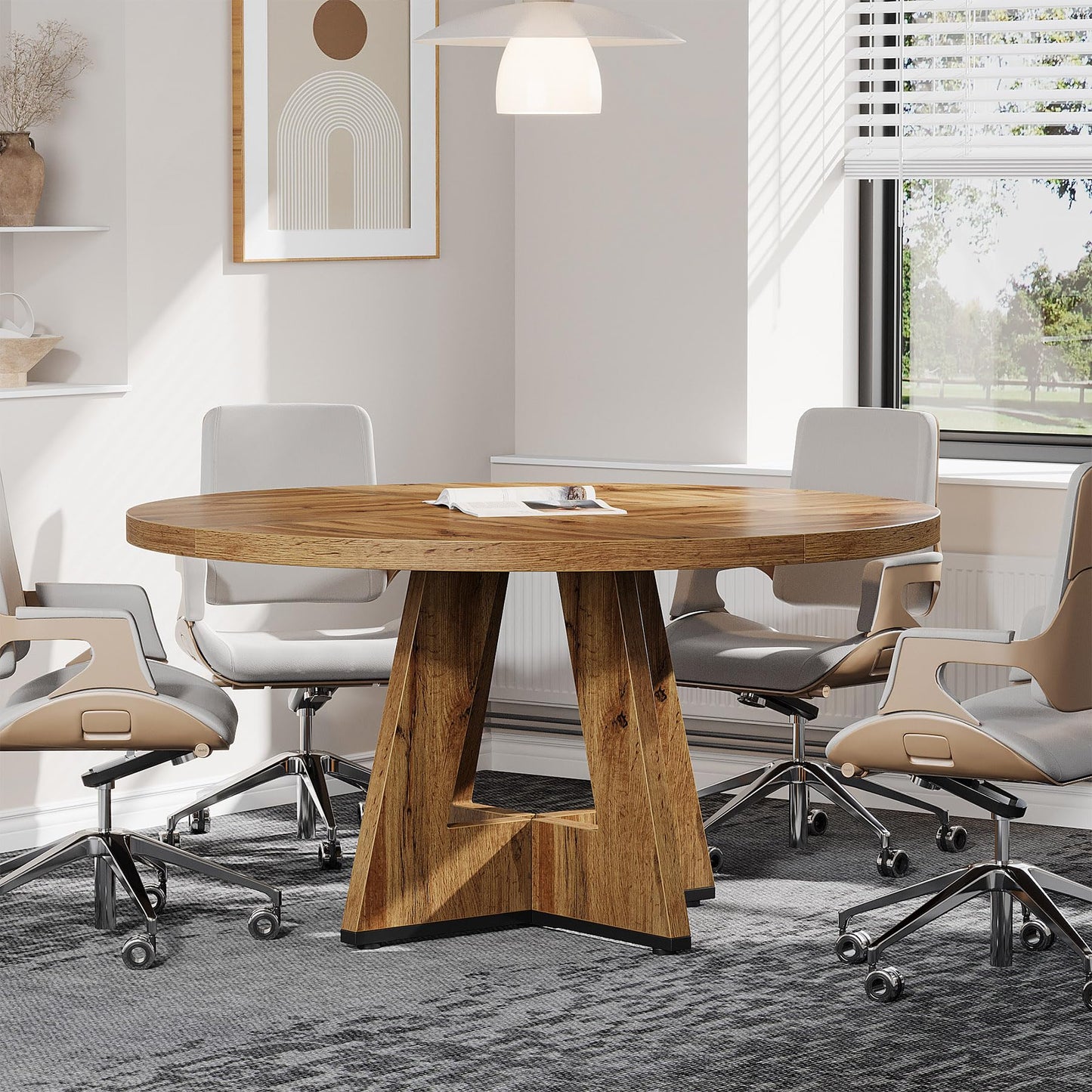 Tribesigns 47-Inch Round Conference Table  Wooden Meeting Room Table