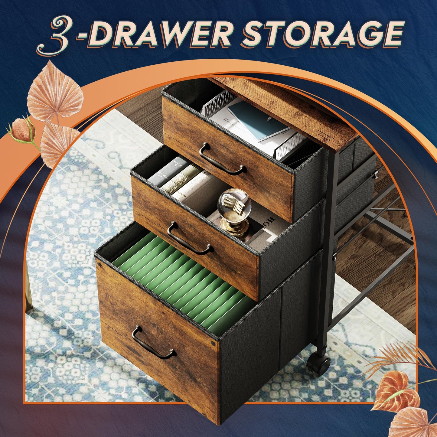 DEVAISE Mobile File Cabinet, Rolling Printer Stand with 3 Drawers