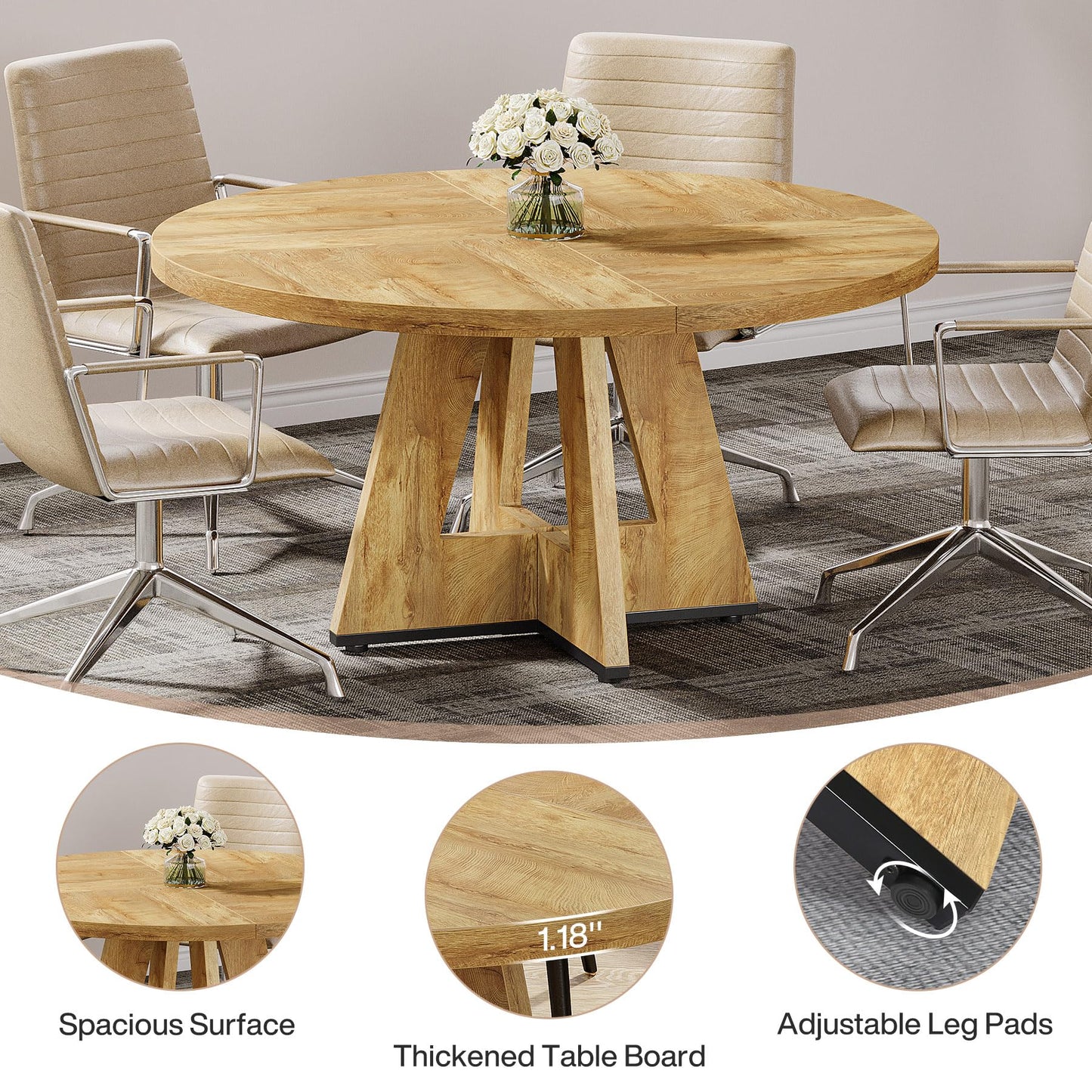 Tribesigns 47-Inch Round Conference Table  Wooden Meeting Room Table