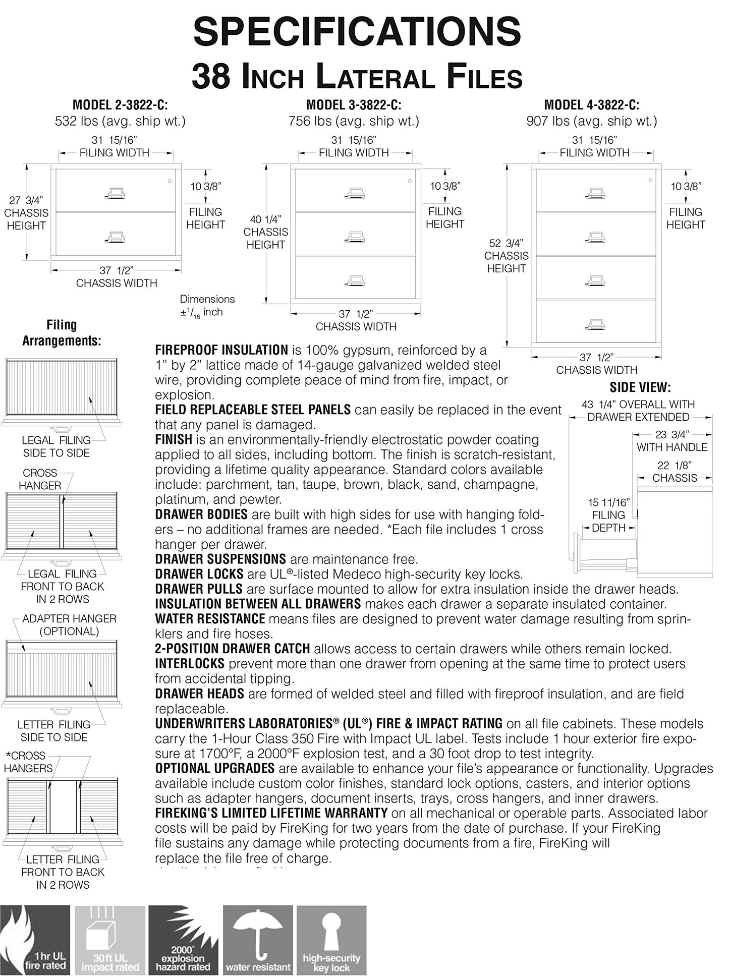FireKing Lateral 4 Drawer Legal and Letter Fire Safe File Cabinet